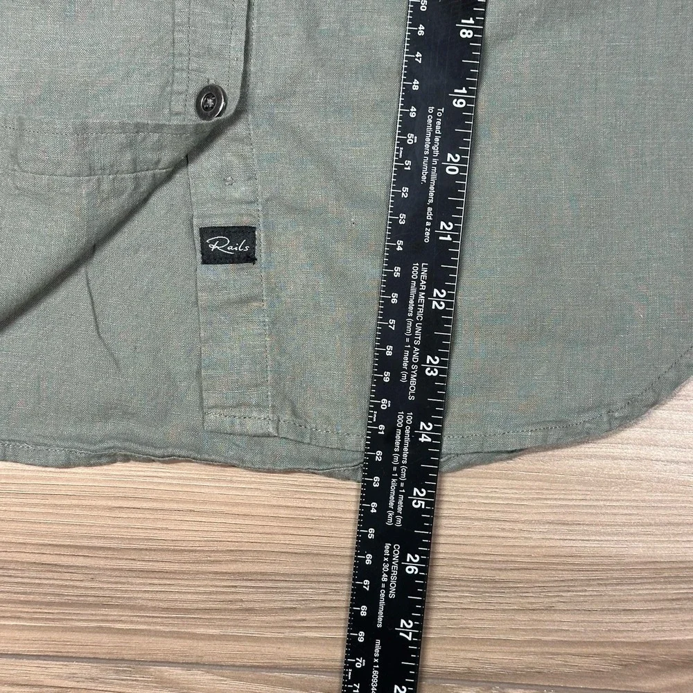 Rails Button Up Shirt Long Sleeve Aztec Trim Olive Green Casual - Picture 6 of 9